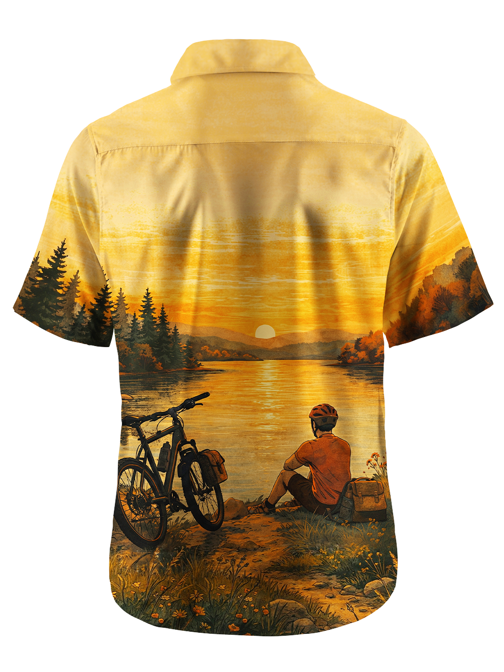 Orionride Sunset By The River Zipper Pockets Ultra Lightweight Short Sleeves Gravel Shirt