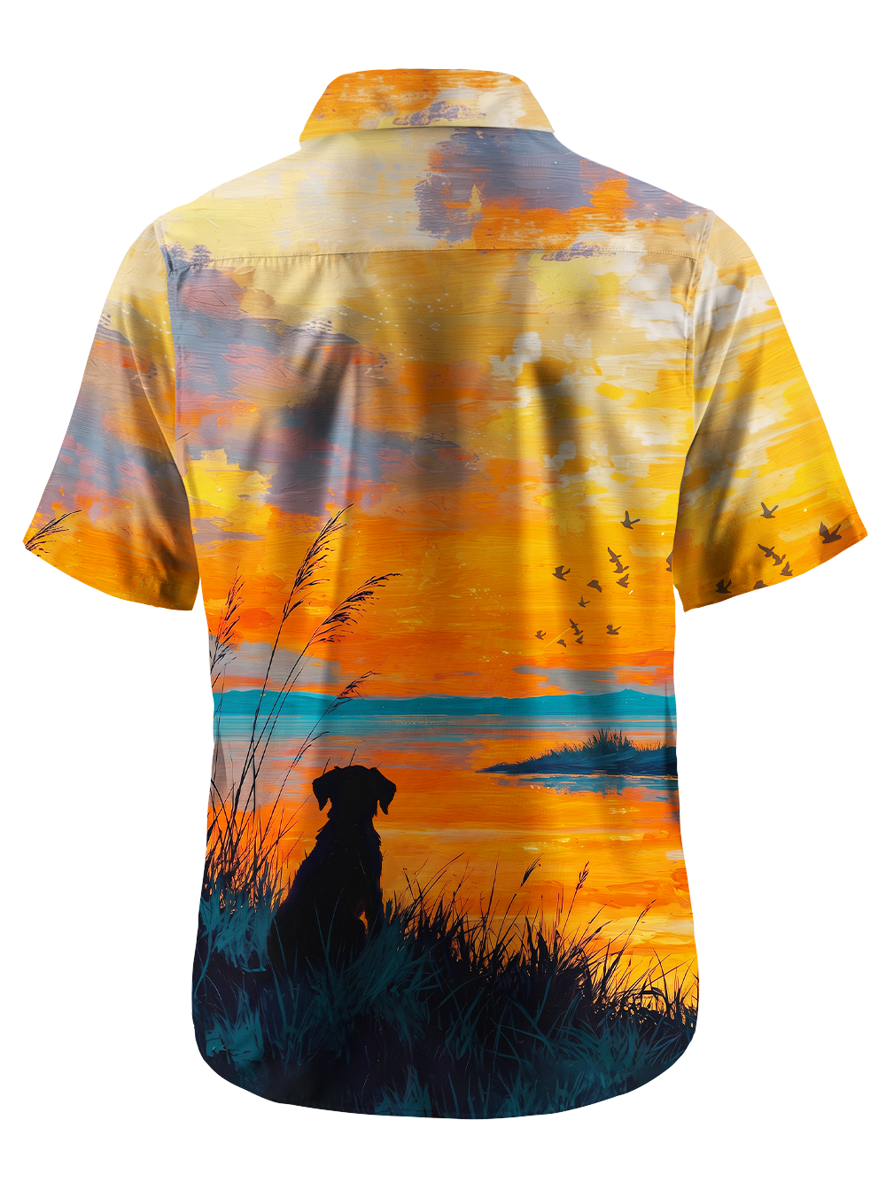 Orionride Sunset Dog Zipper Pockets Ultra Lightweight Short Sleeves Gravel Shirt