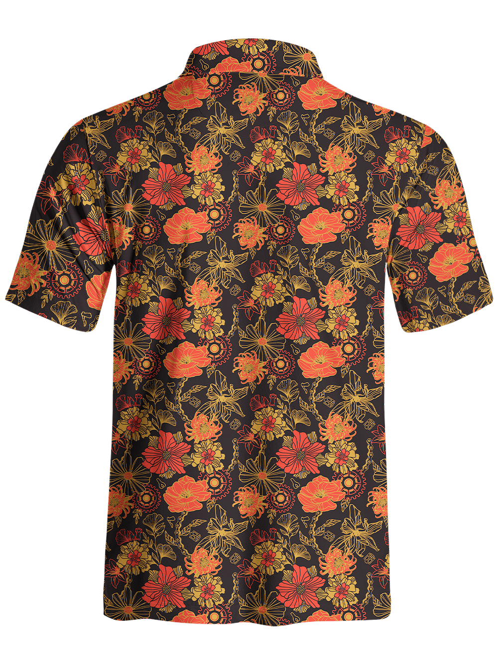 Orionride Vibrant Gear-Shaped Flowers Men's Polo Shirt