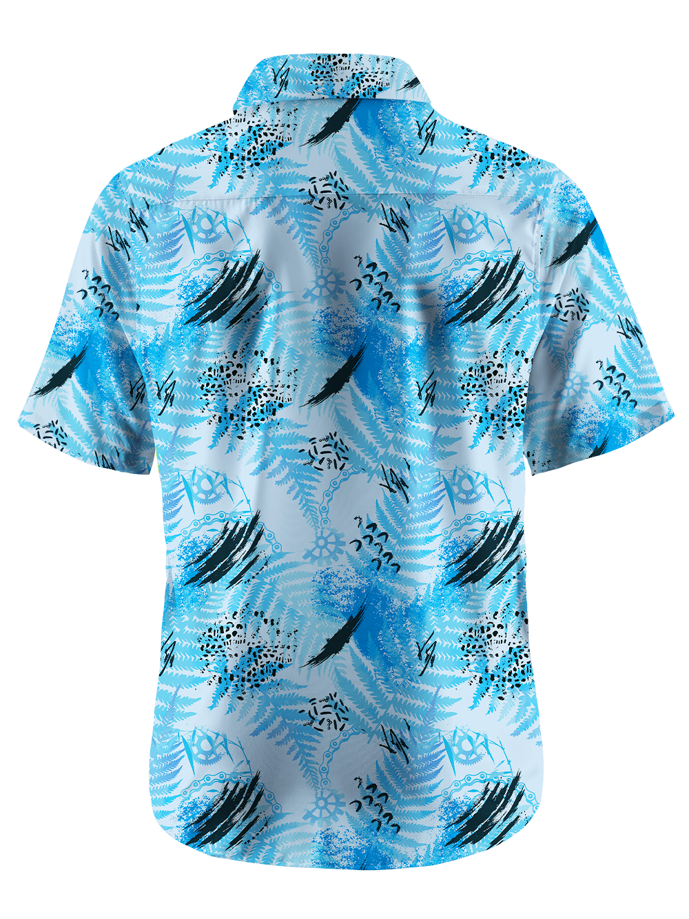 Orionride Blue Palm Leaves Zipper Pockets Ultra Lightweight Short Sleeves Gravel Shirt