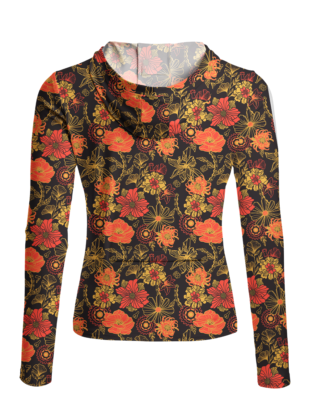 Orionride Vibrant Gear-Shaped Flowers Women's Long Sleeve Cycling Hoodie Shirt