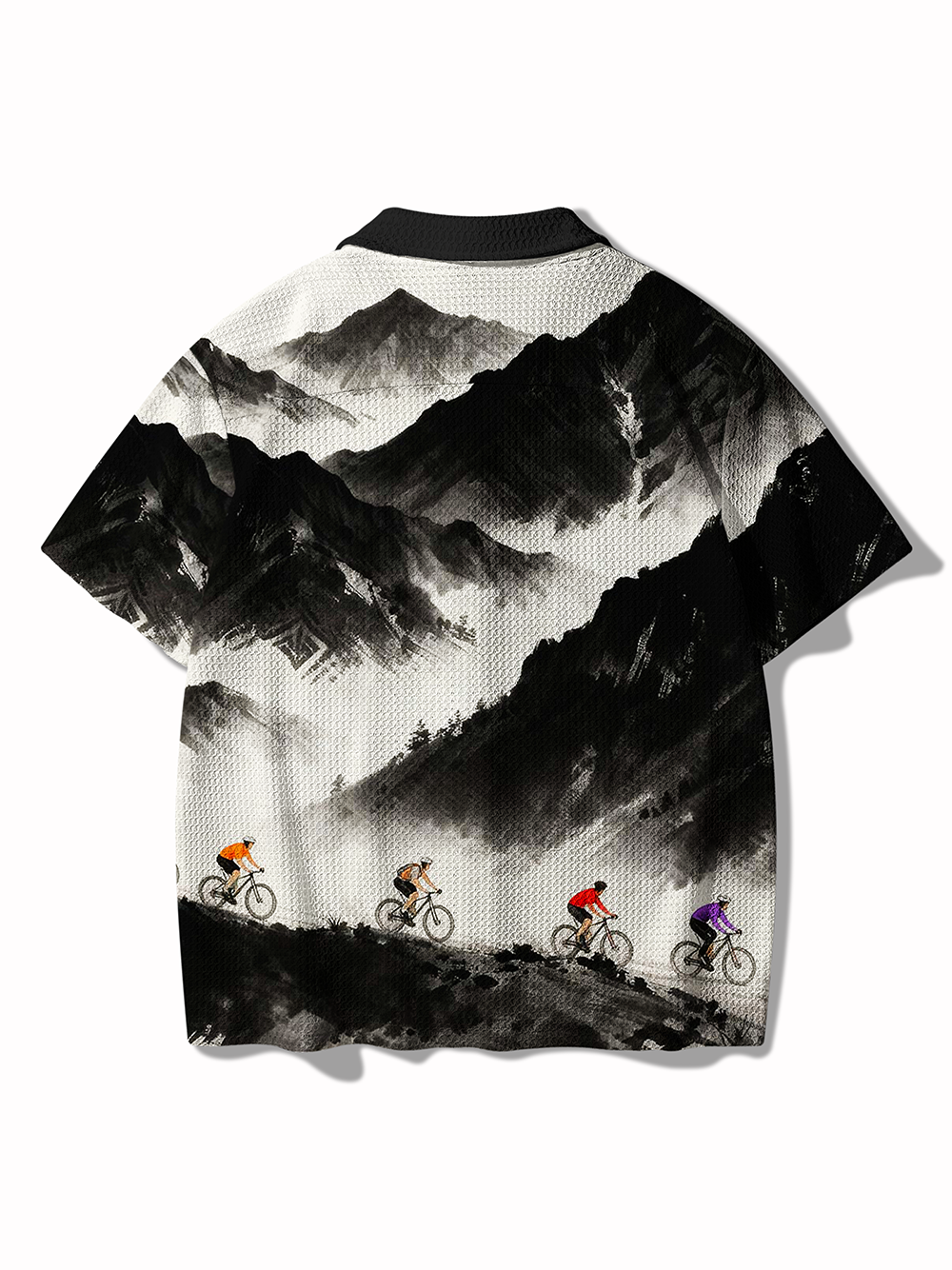 Orionride Ink Painting Mountains Men's Camp Collar Knitted Shirt