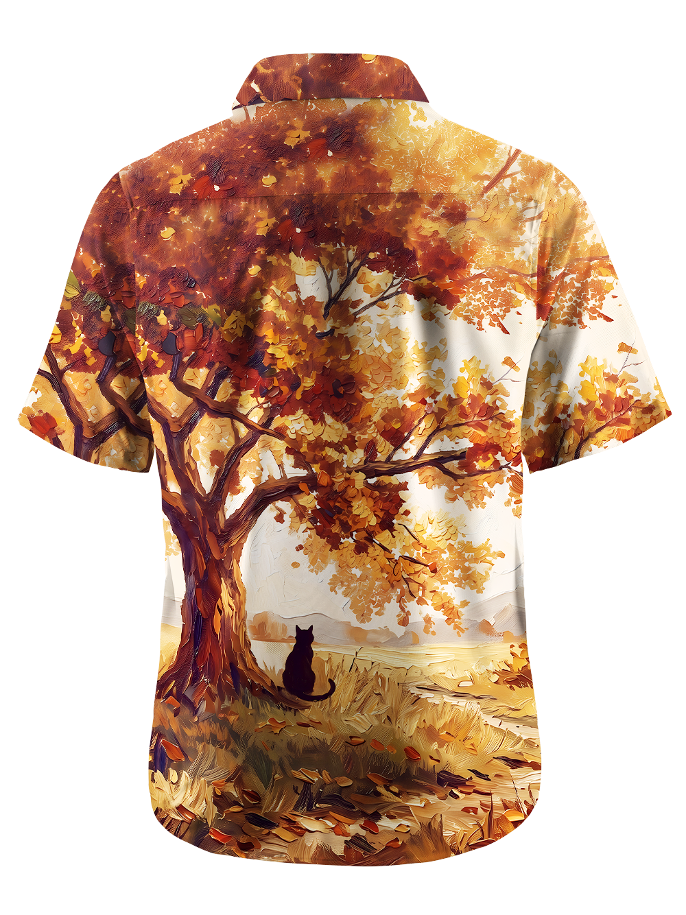 Orionride Golden Autumn Cat Zipper Pockets Ultra Lightweight Short Sleeves Gravel Shirt