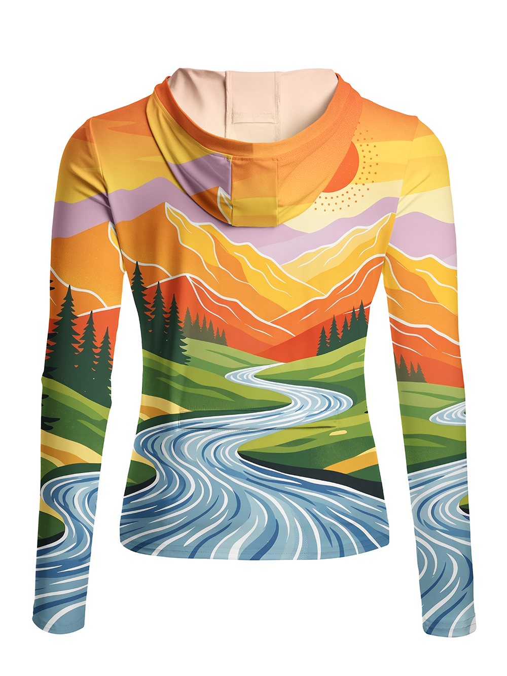 Orionride Panoramic Mountain Peaks Women's Long Sleeve Cycling Hoodie Shirt