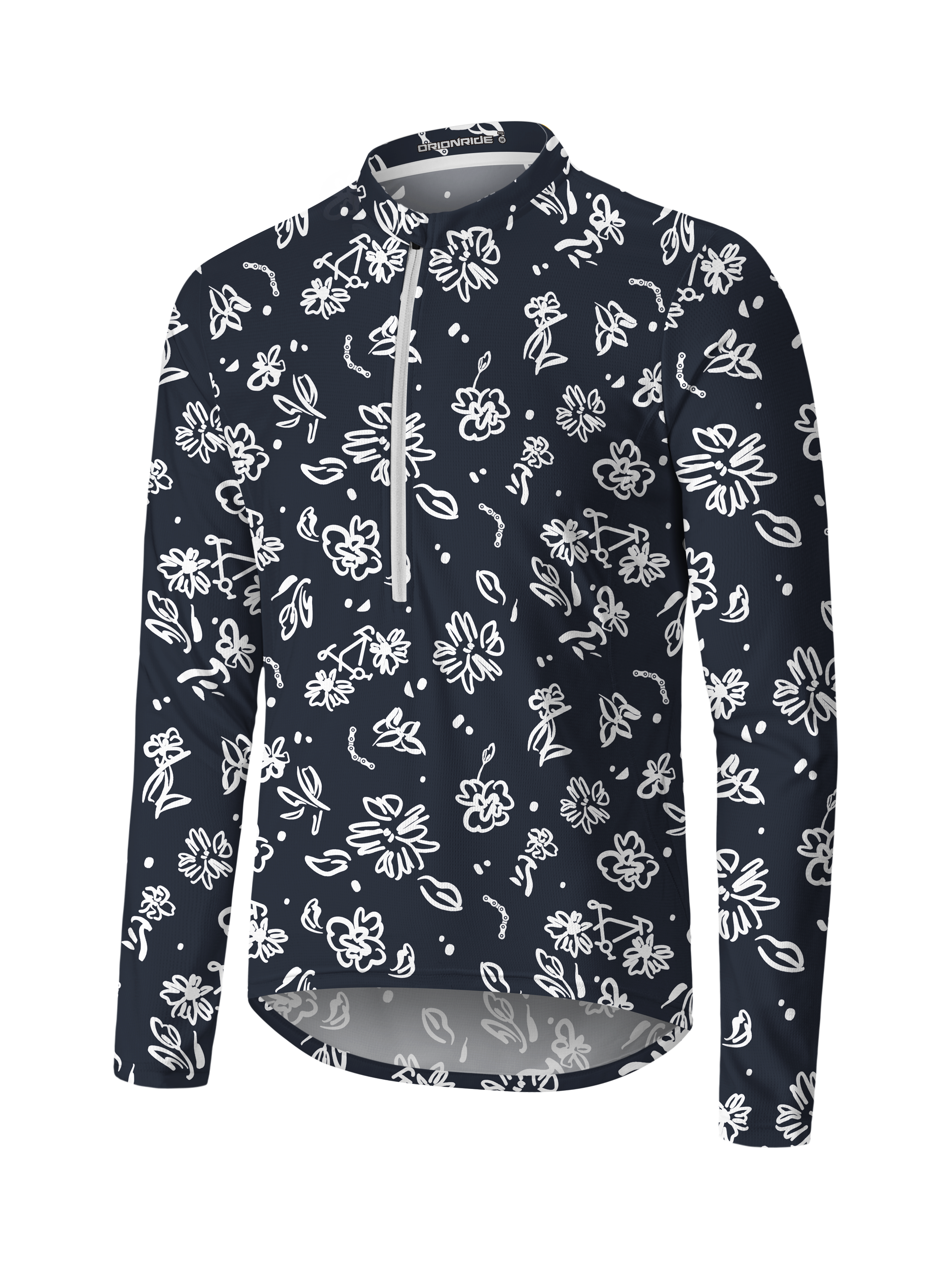 Orionride Line Flower Bicycle Long Sleeve Half Zipper Mountain Bike Jersey