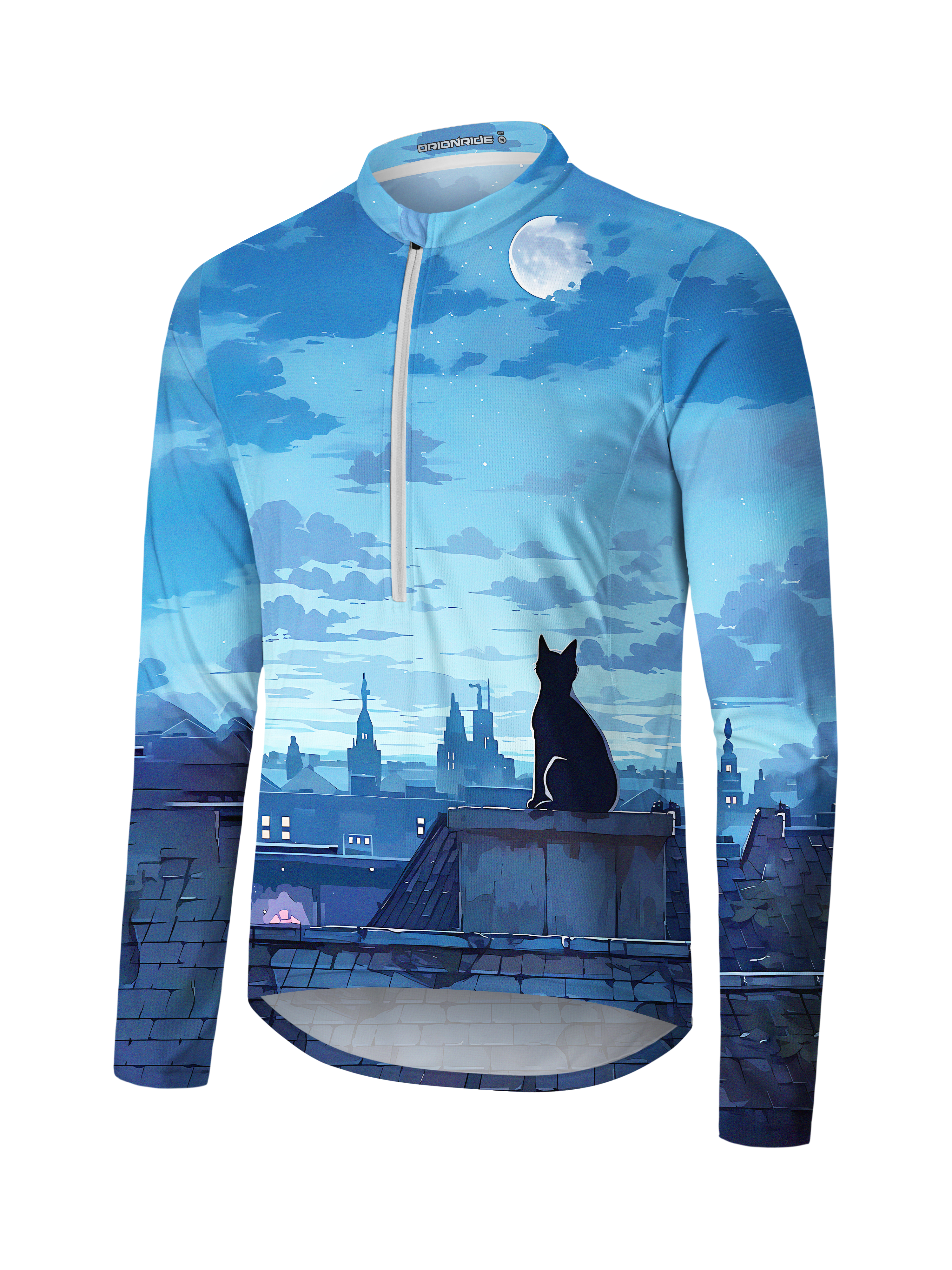 Orionride Black Cat Long Sleeve Half Zipper Mountain Bike Jersey