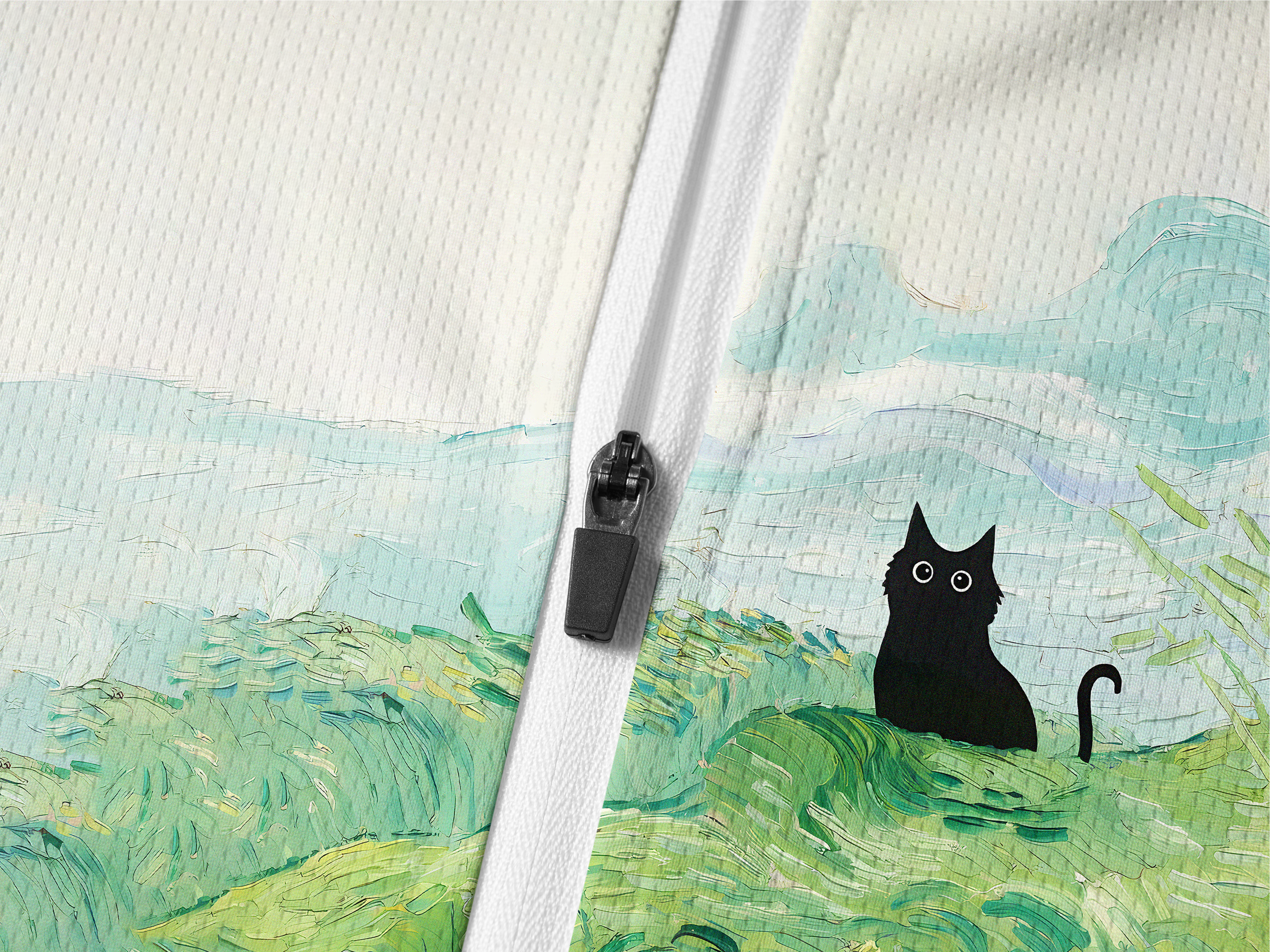 Orionride Oil Painting Black Cat Long Sleeve Half Zipper Mountain Bike Jersey