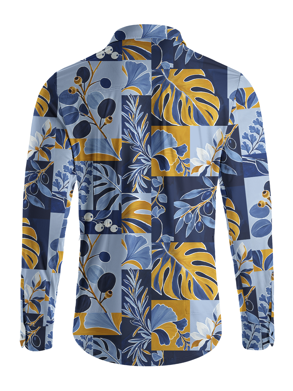 Orionride Geometric Tropical Foliage Men's Stretchy Breathable Long Sleeve Gravel Shirt