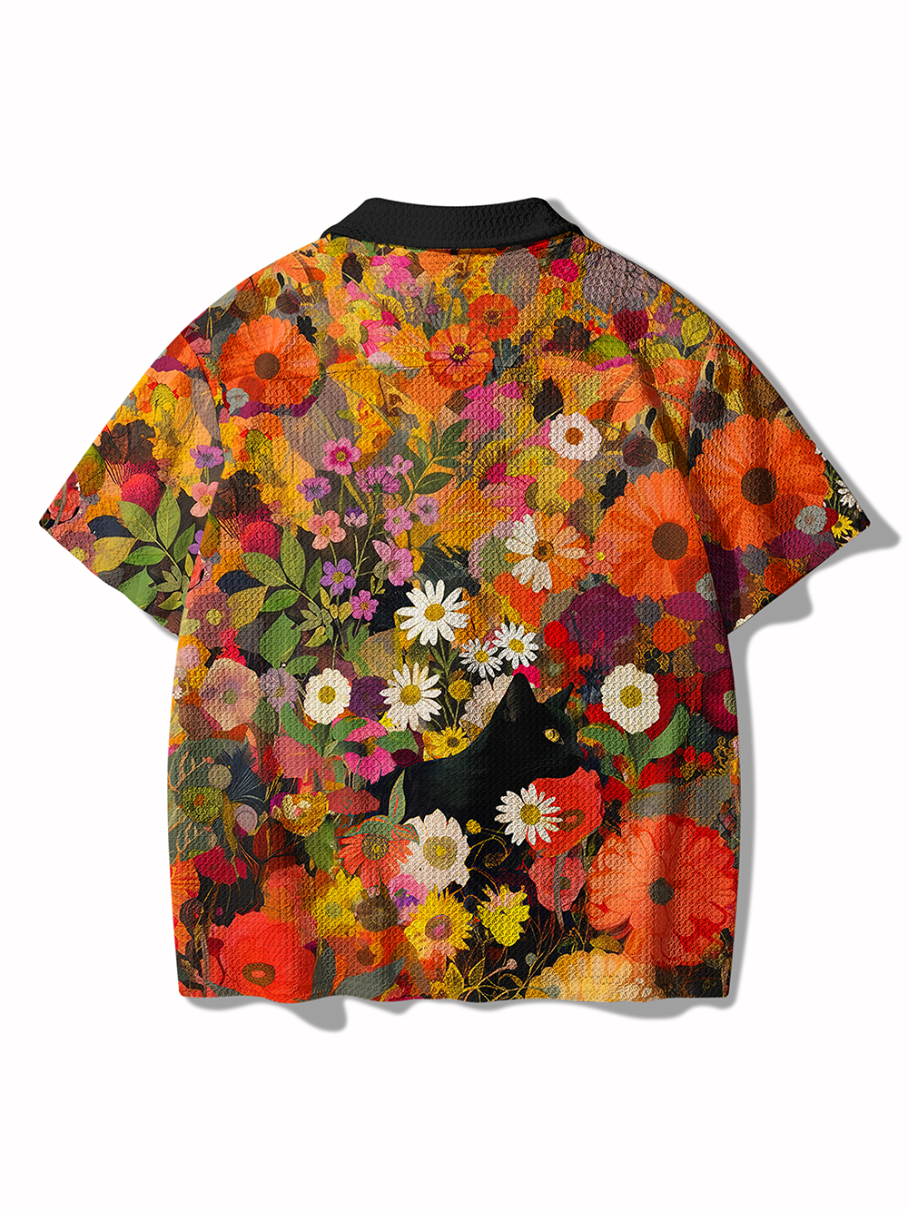 Orionride Cat In The Flower Bushes Men's Camp Collar Knitted Shirt
