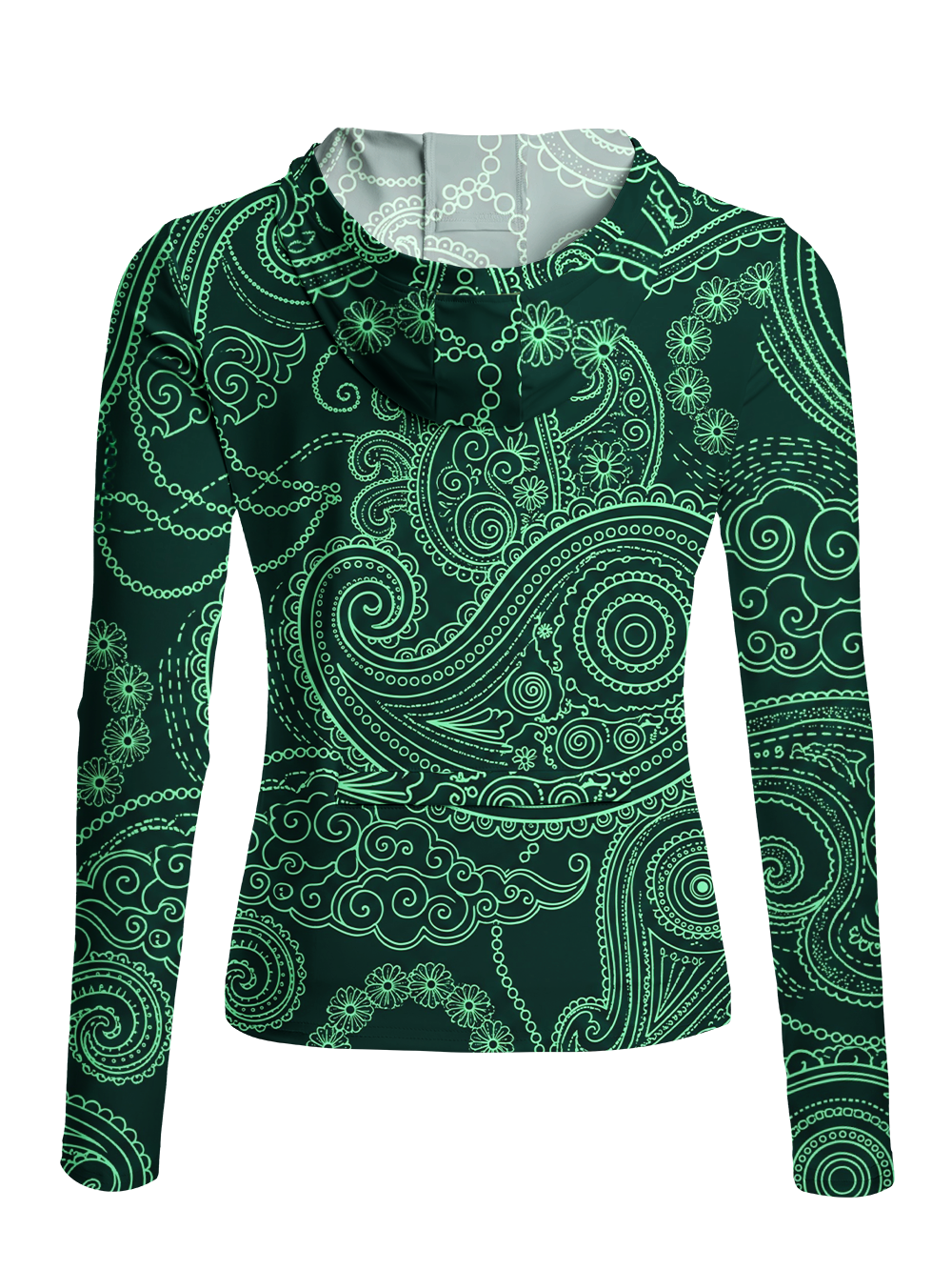 Orionride Green Paisley Women's Long Sleeve Cycling Hoodie Shirt