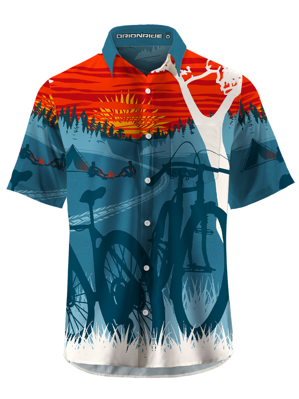 Orionride Sunset Camping Zipper Pockets Ultra Lightweight Short Sleeves Gravel Shirt