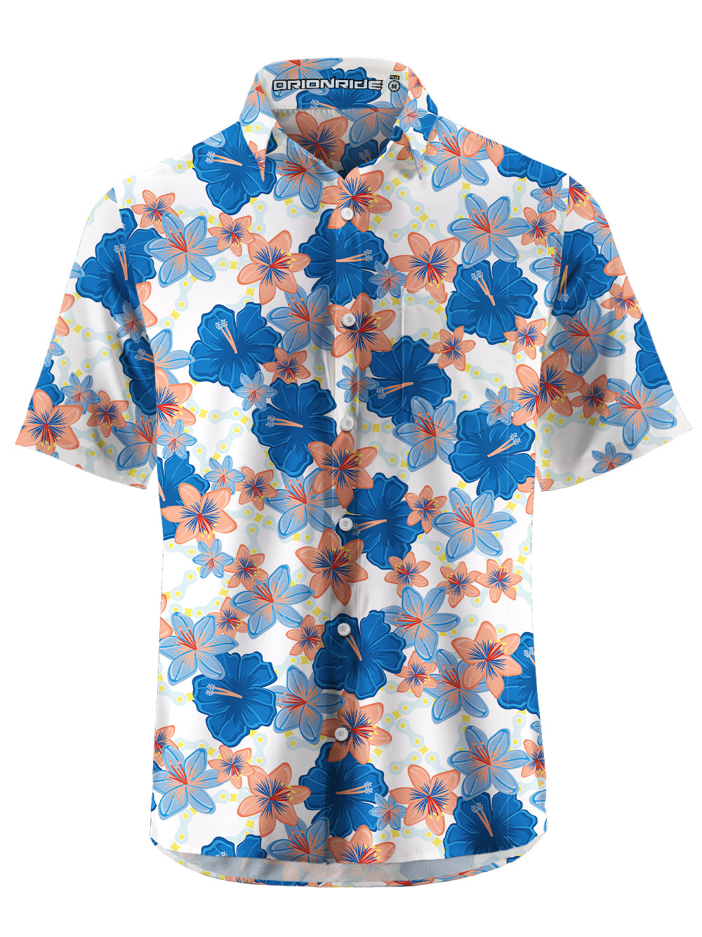 Orionride Hibiscus Chain Zipper Pockets Ultra Lightweight Short Sleeves Gravel Shirt