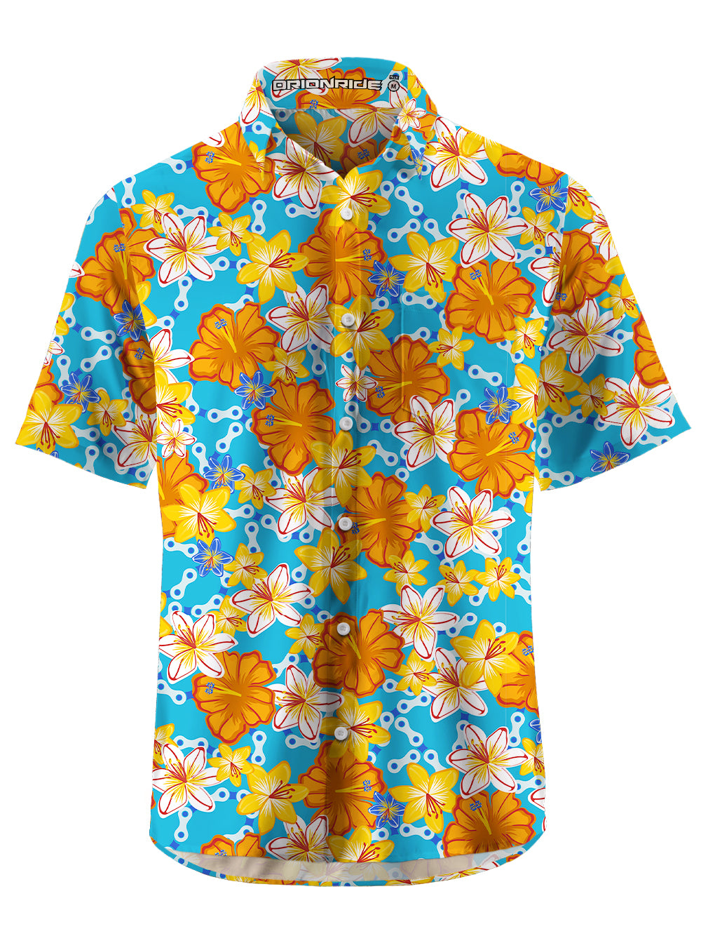 Orionride Hibiscus Chain Zipper Pockets Ultra Lightweight Short Sleeves Gravel Shirt