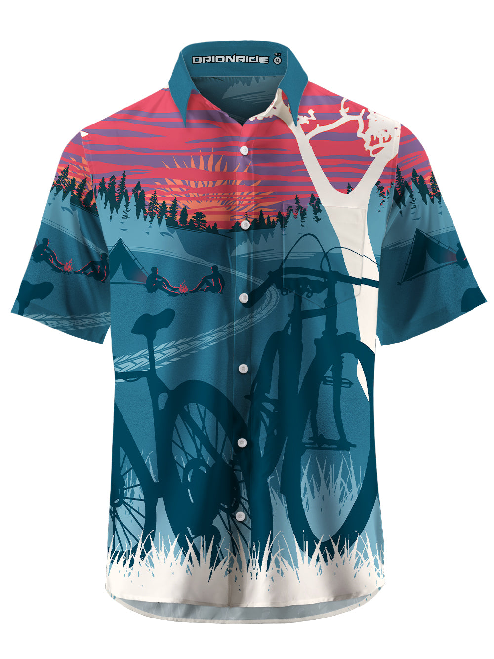 Orionride Sunset Camping Zipper Pockets Ultra Lightweight Short Sleeves Gravel Shirt