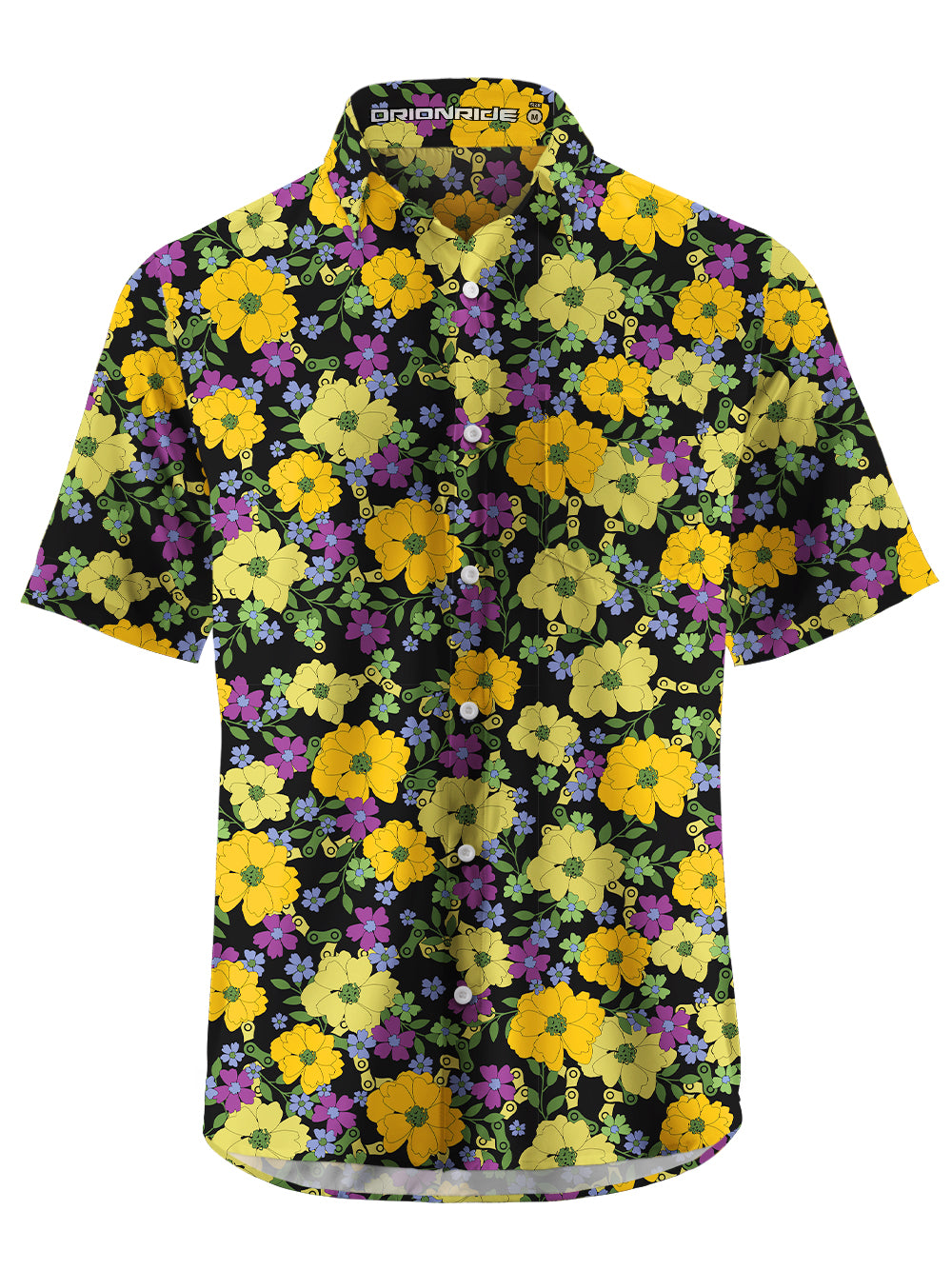 Orionride Tropical Floral Chain Zipper Pockets Ultra Lightweight Short Sleeves Gravel Shirt