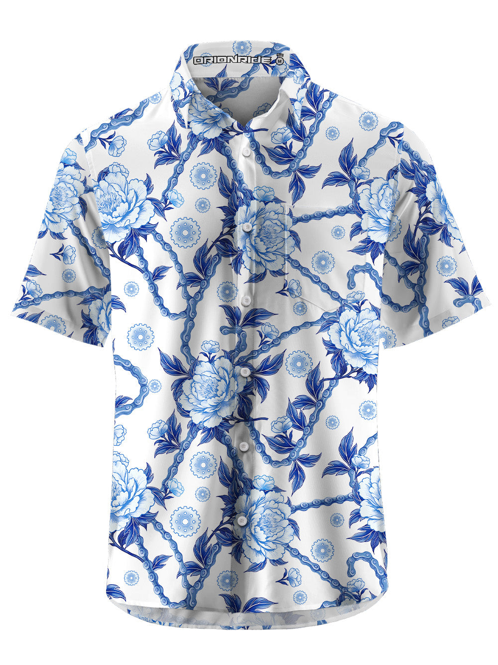 Orionride Blooming Blue Flowers Zipper Pockets Ultra Lightweight Short Sleeves Gravel Shirt