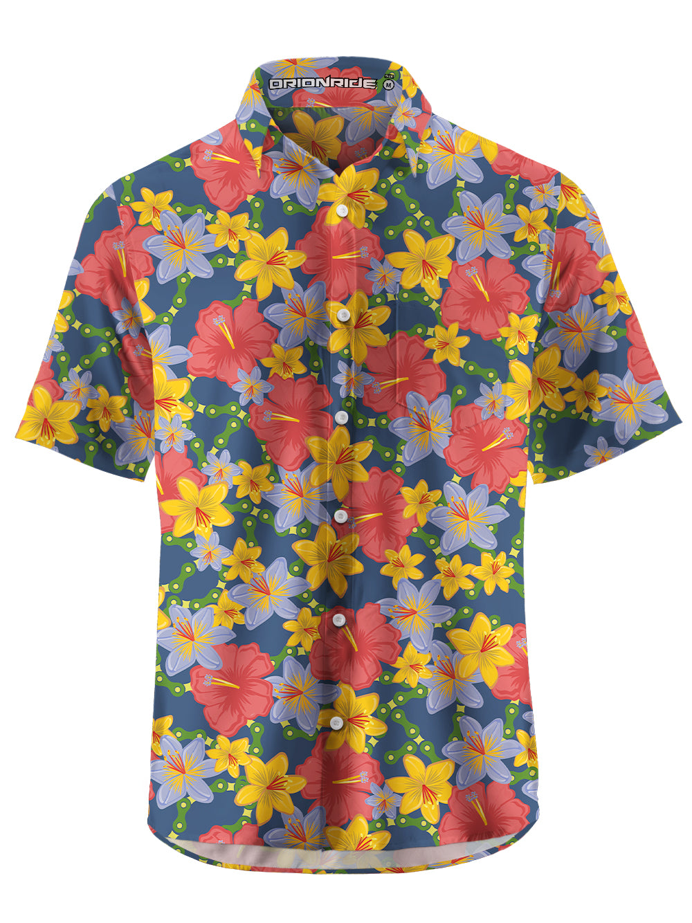Orionride Hibiscus Chain Zipper Pockets Ultra Lightweight Short Sleeves Gravel Shirt
