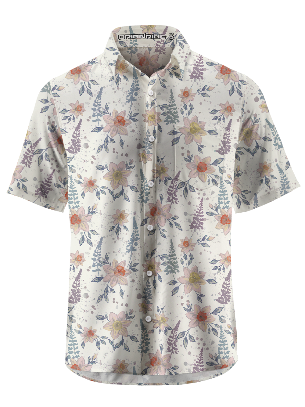 Orionride Soft Pink Floral Zipper Pockets Ultra Lightweight Short Sleeves Gravel Shirt
