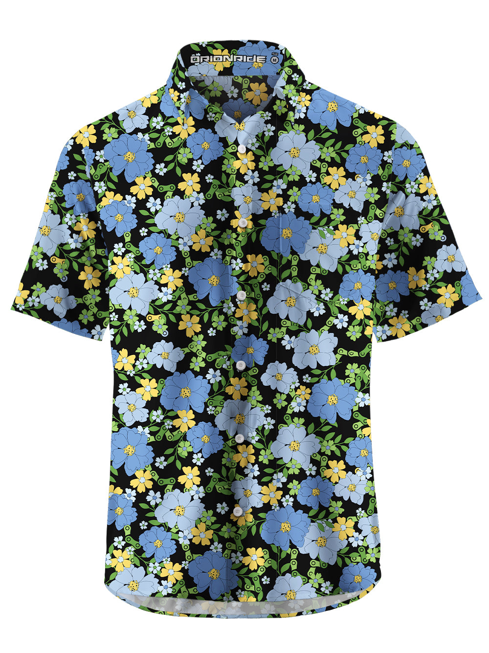 Orionride Tropical Floral Chain Zipper Pockets Ultra Lightweight Short Sleeves Gravel Shirt