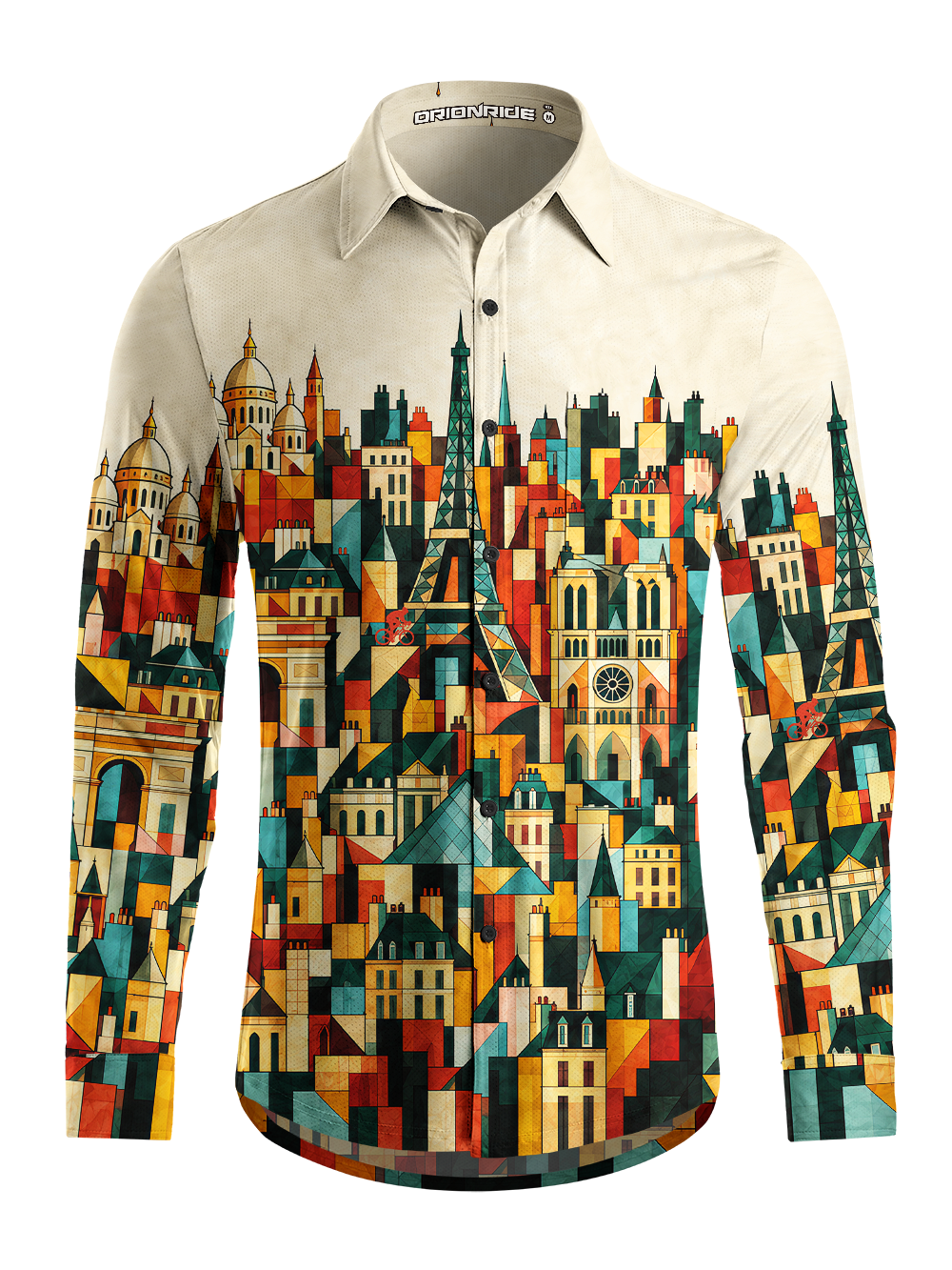 Orionride Geometric Metropolis Men's Stretchy Breathable Long Sleeve Gravel Shirt