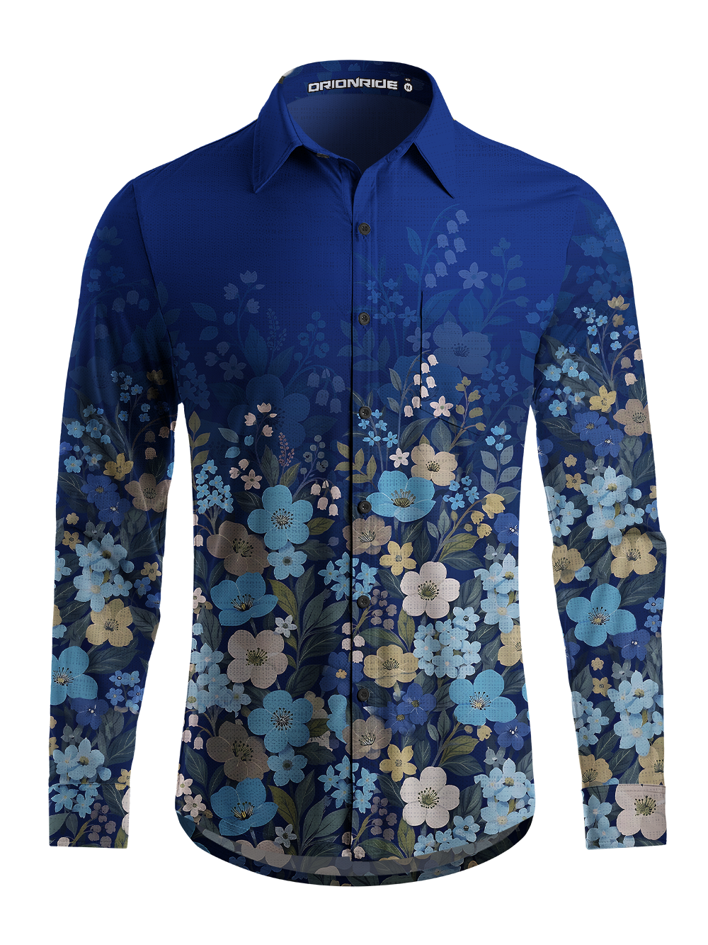 Orionride Gradated Floral Shadows Men's Stretchy Breathable Long Sleeve Gravel Shirt