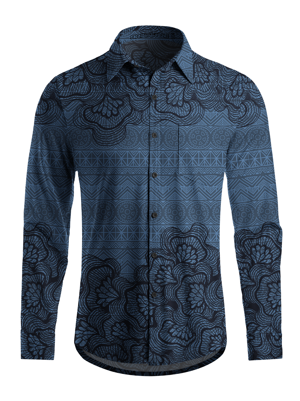 Orionride Floral Shadow Pattern Men's Stretchy Breathable Long Sleeve Gravel Shirt