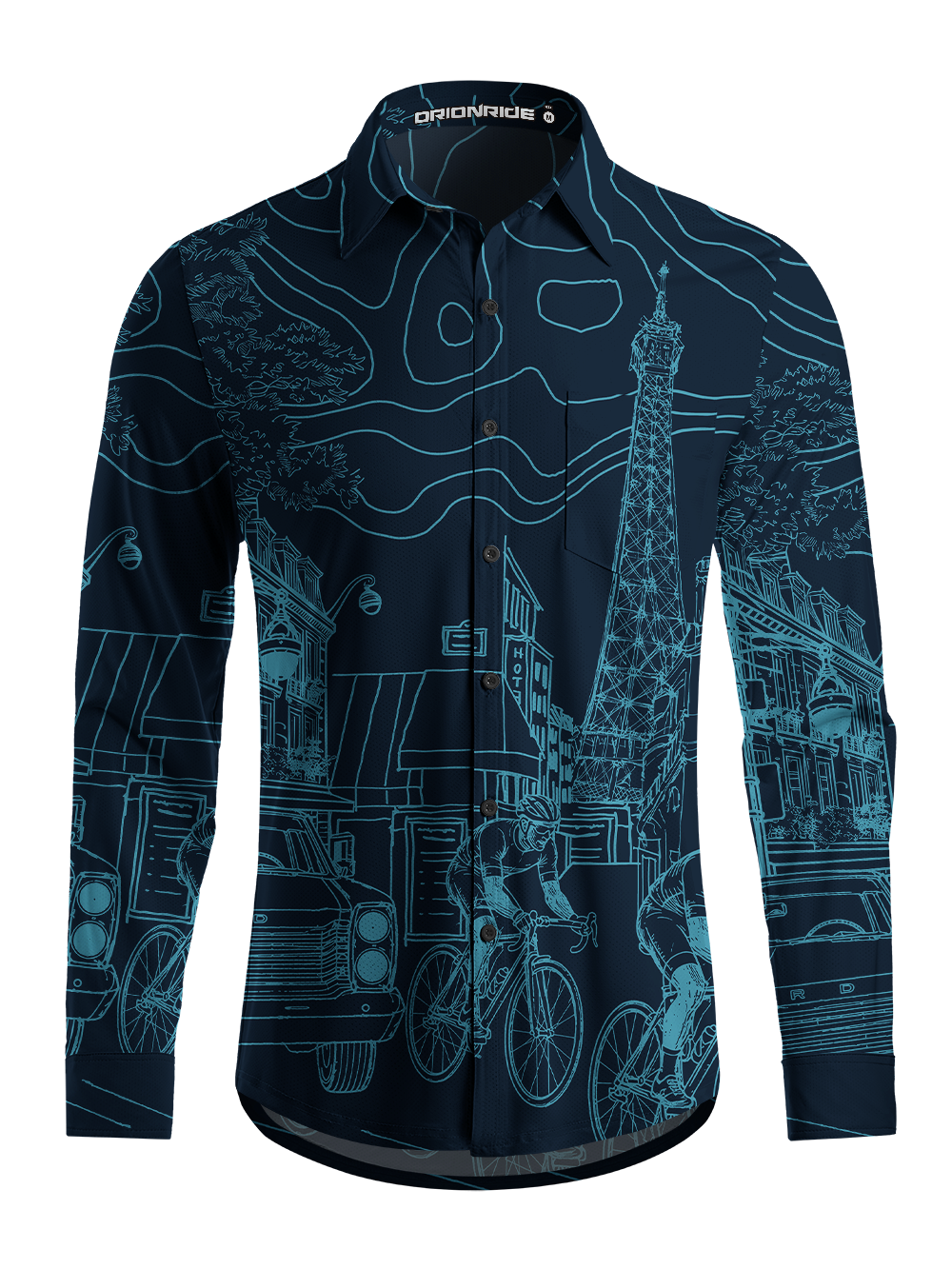 Orionride Urban Blueprint Men's Stretchy Breathable Long Sleeve Gravel Shirt
