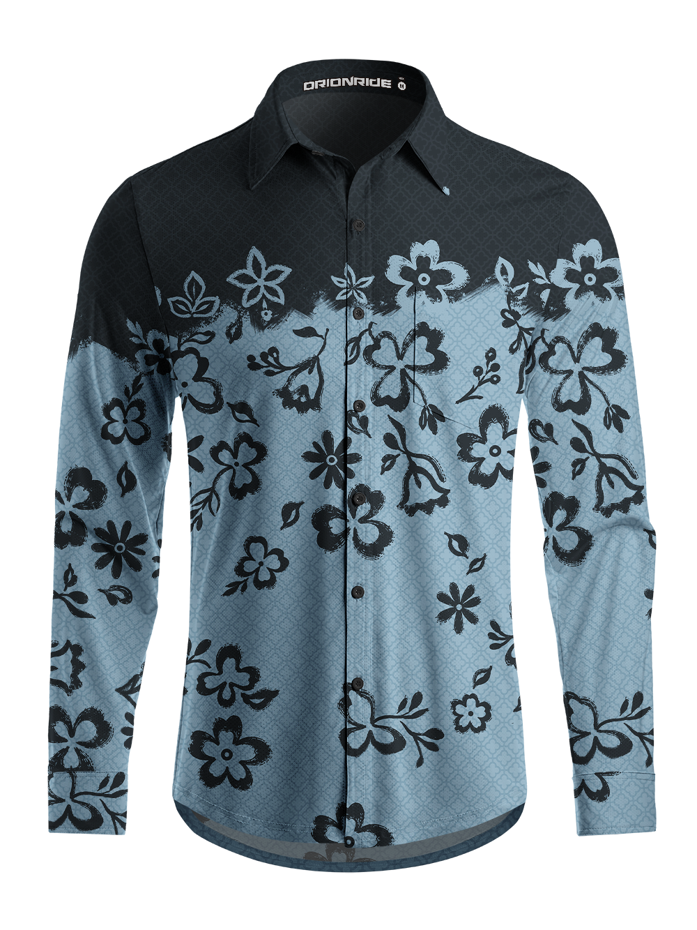 Orionride Frosted Ink Blooms Men's Stretchy Breathable Long Sleeve Gravel Shirt