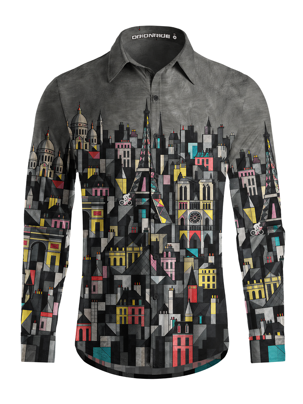 Orionride Geometric Metropolis Men's Stretchy Breathable Long Sleeve Gravel Shirt