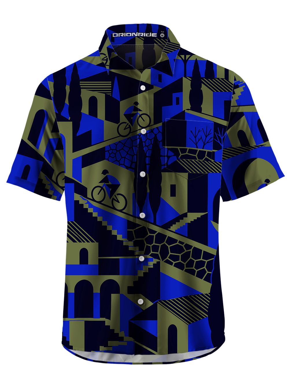 OrionrideGeometric Urban Zipper Pockets Ultra Lightweight Short Sleeves Gravel Shirt