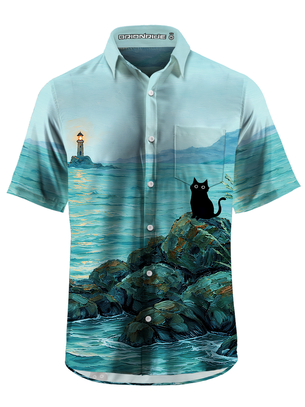 Orionride Curious Black Cat Zipper Pockets Ultra Lightweight Short Sleeves Gravel Shirt