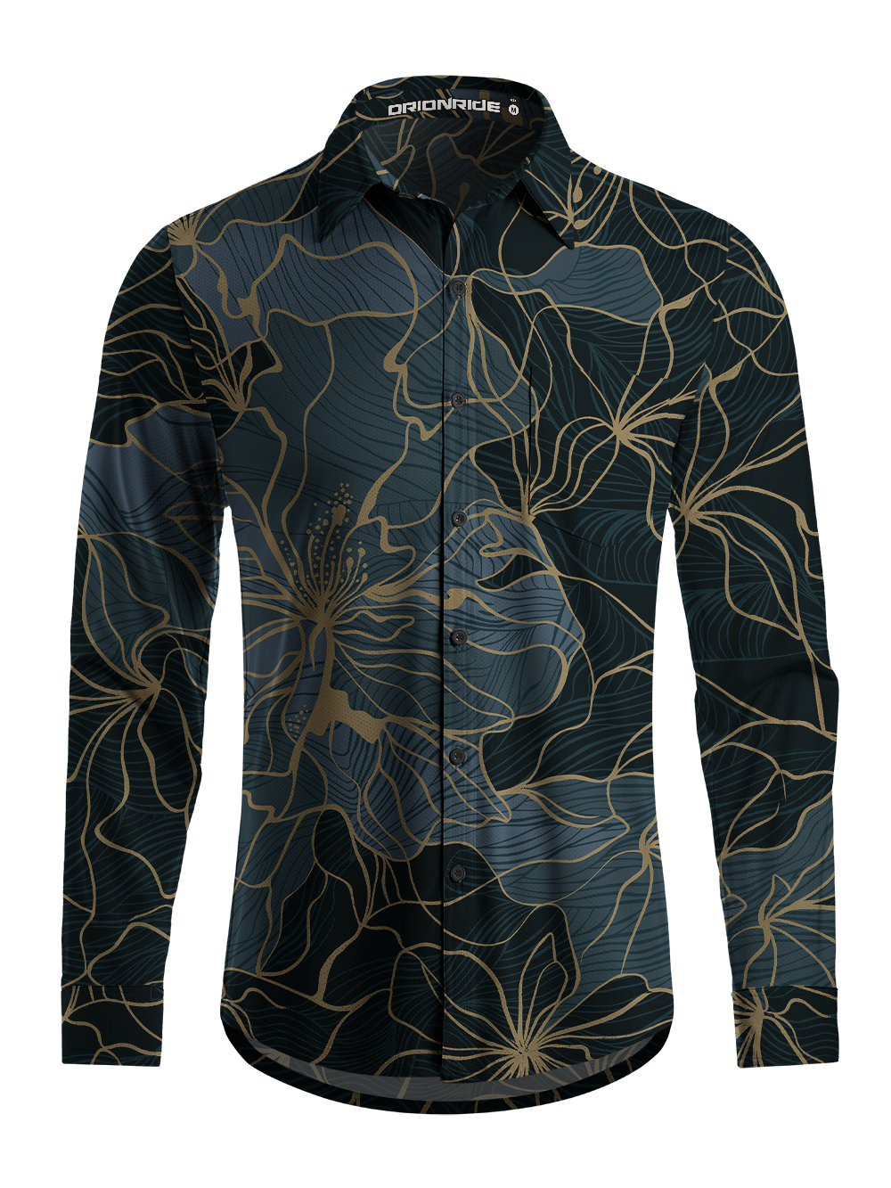 Orionride Golden Floral Men's Stretchy Breathable Long Sleeve Gravel Shirt