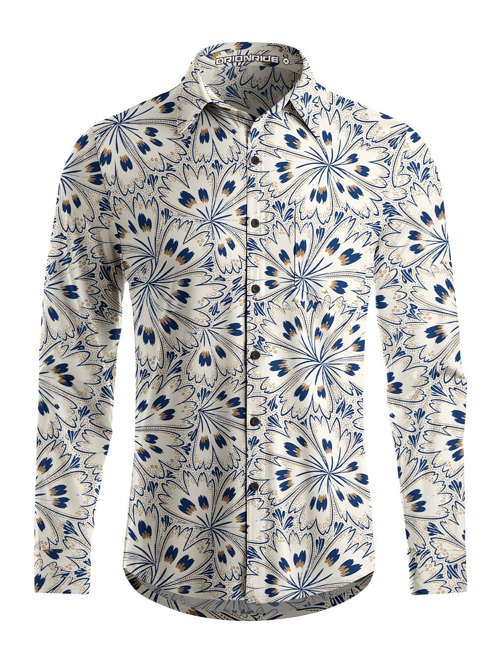 Orionride Porcelain Blossom Men's Stretchy Breathable Long Sleeve Gravel Shirt