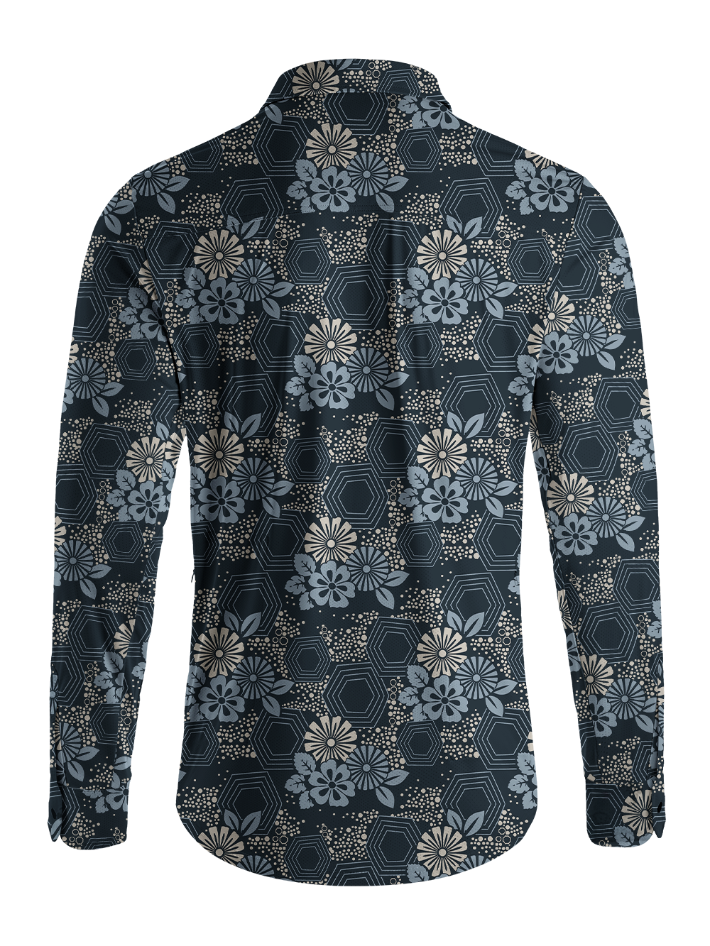 Orionride Geometric Night Bloom Men's Stretchy Breathable Long Sleeve Gravel Shirt