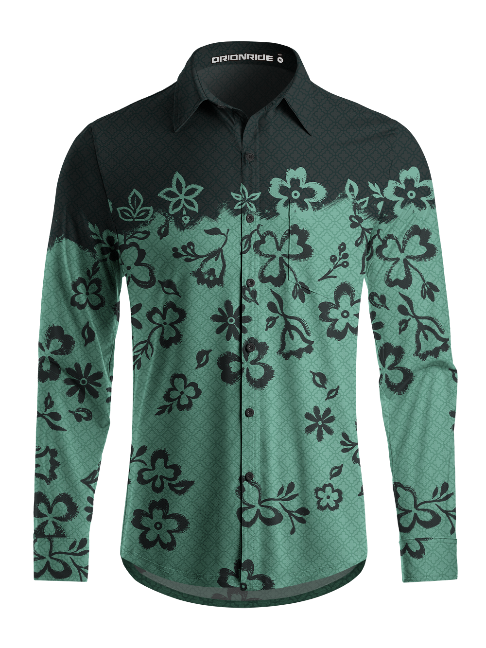 Orionride Frosted Ink Blooms Men's Stretchy Breathable Long Sleeve Gravel Shirt