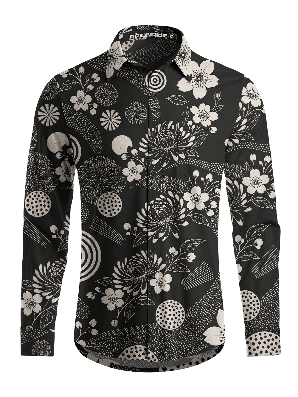 Orionride Graphic Bloom Men's Stretchy Breathable Long Sleeve Gravel Shirt