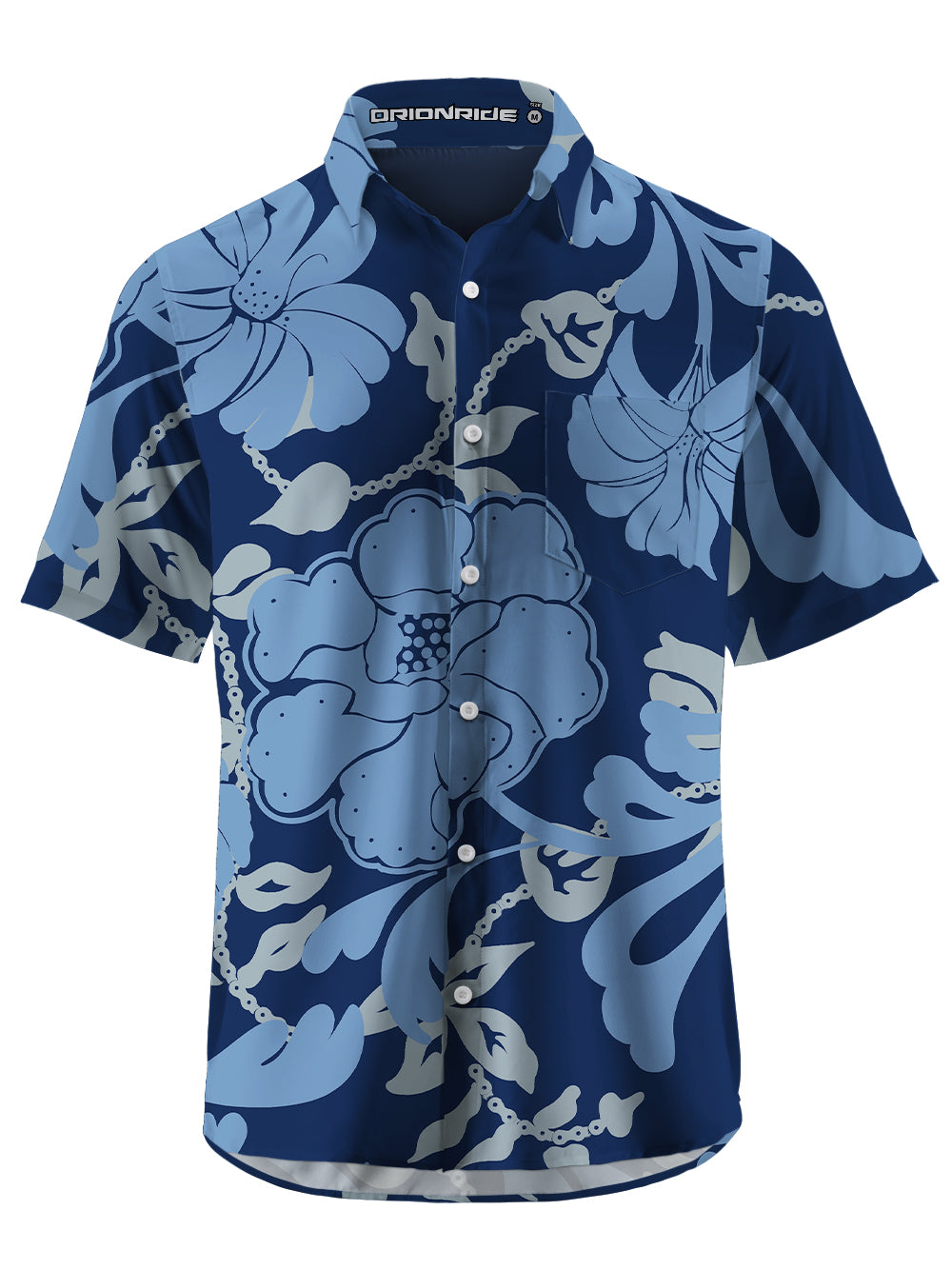 Orionride Blue Floral Zipper Pockets Ultra Lightweight Short Sleeves Gravel Shirt