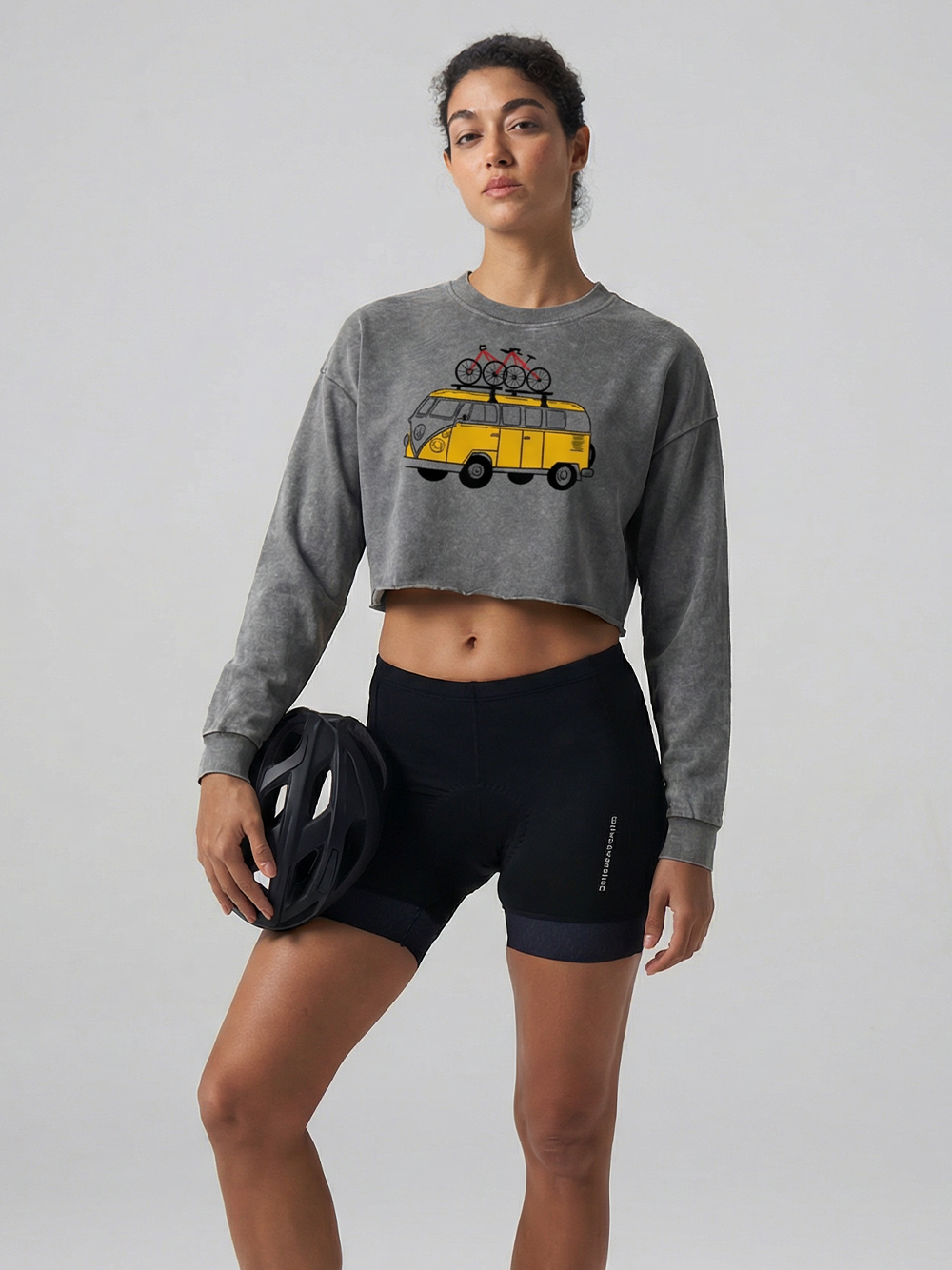 Orionride Yellow Bus Women's Washed Crop Sweatshirt