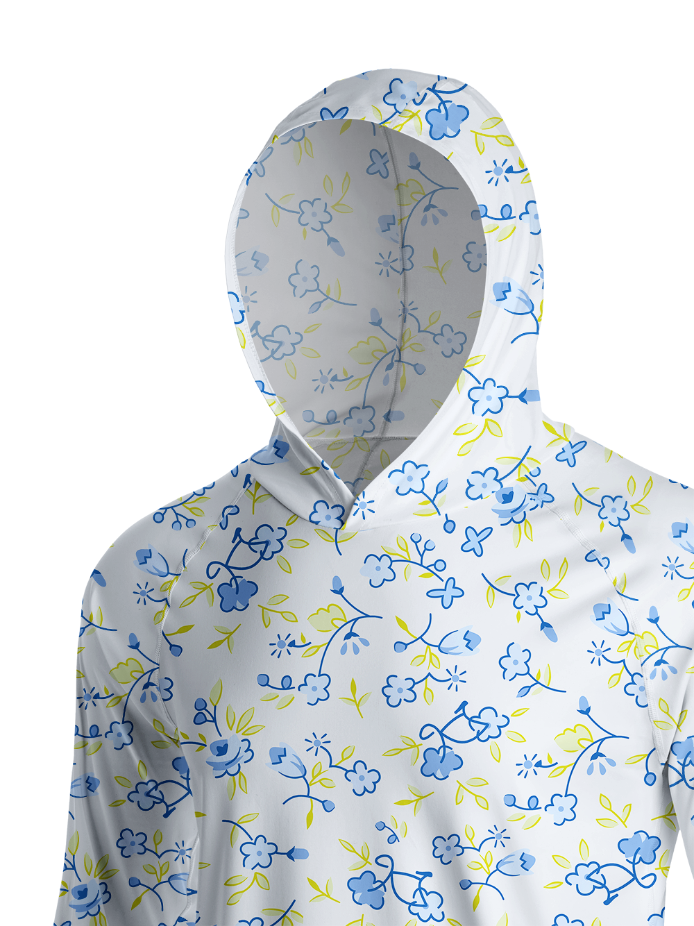 Orionride Blue Flower Bicycle Long Sleeve Cycling Hoodie Shirt