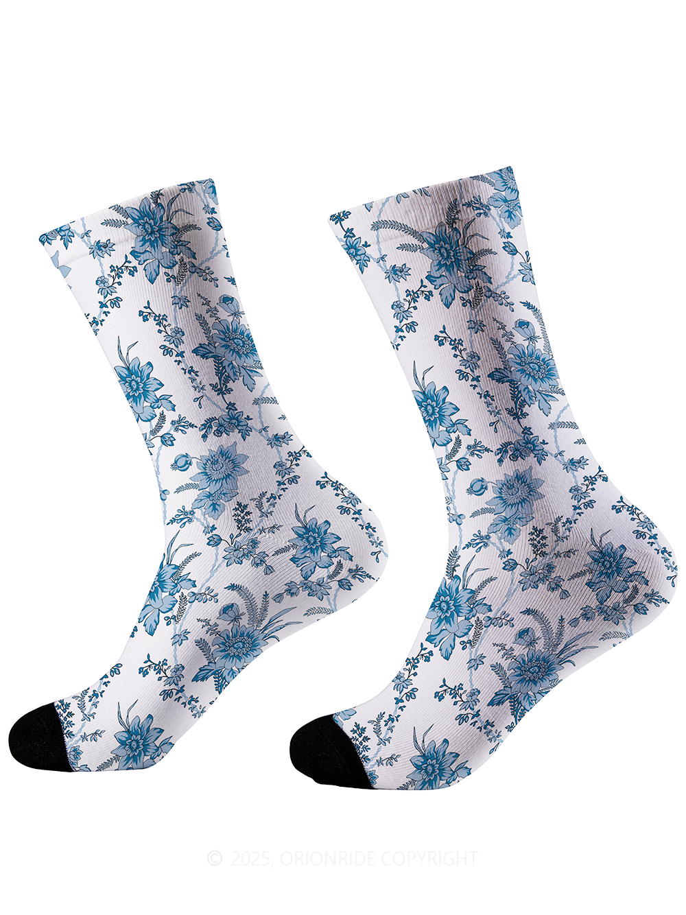 Orionride Blue Chain Flower Cycling Socks