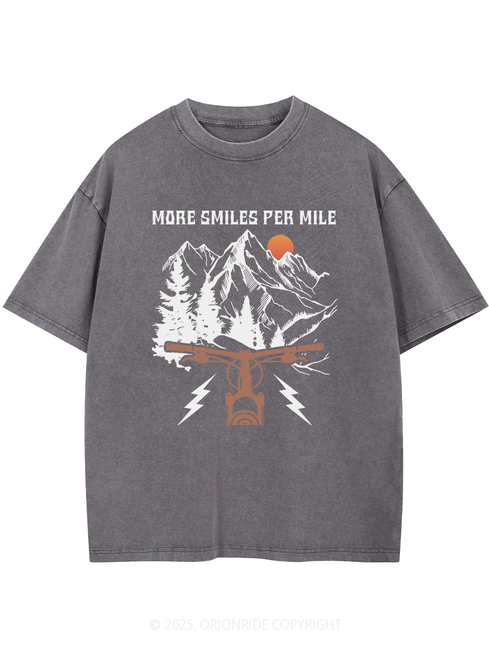 Orionride More Smiles Per Mile Short Sleeves Bike Washed T-Shirt