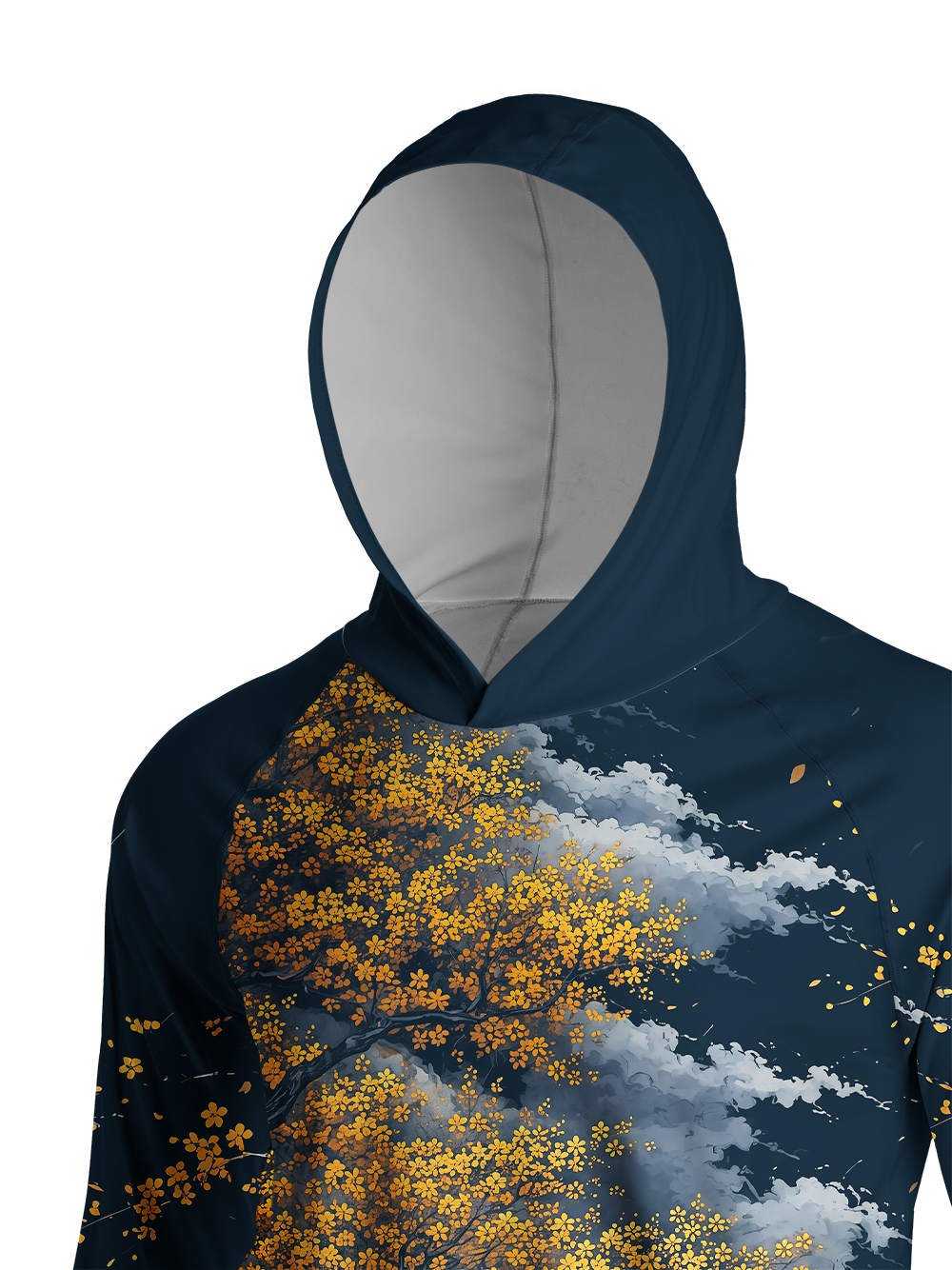 Orionride Night Gold Flower Long Sleeve Cycling Hoodie Shirt