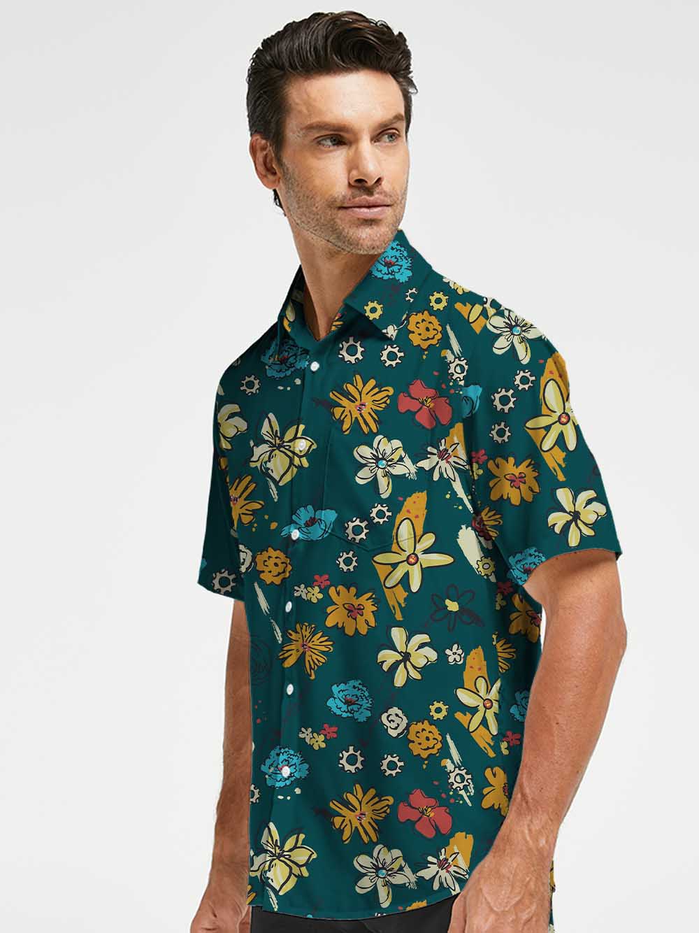 Orionride Graffiti Flowers Zipper Pockets Ultra Lightweight Short Sleeves Gravel Shirt
