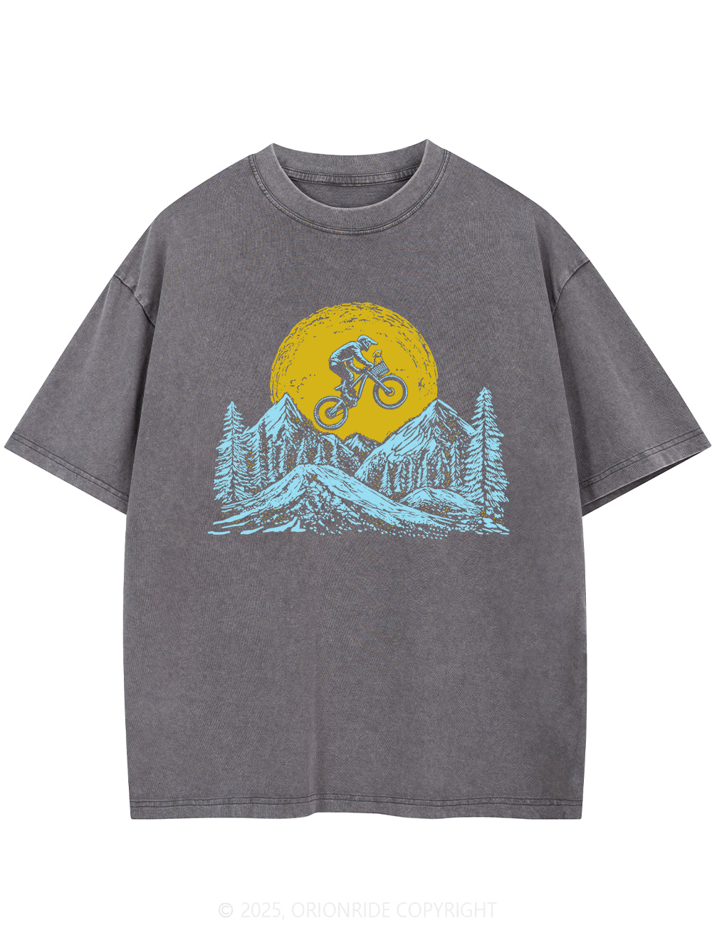 Orionride Mountain Bike With Dog Short Sleeves Bike Washed T-Shirt