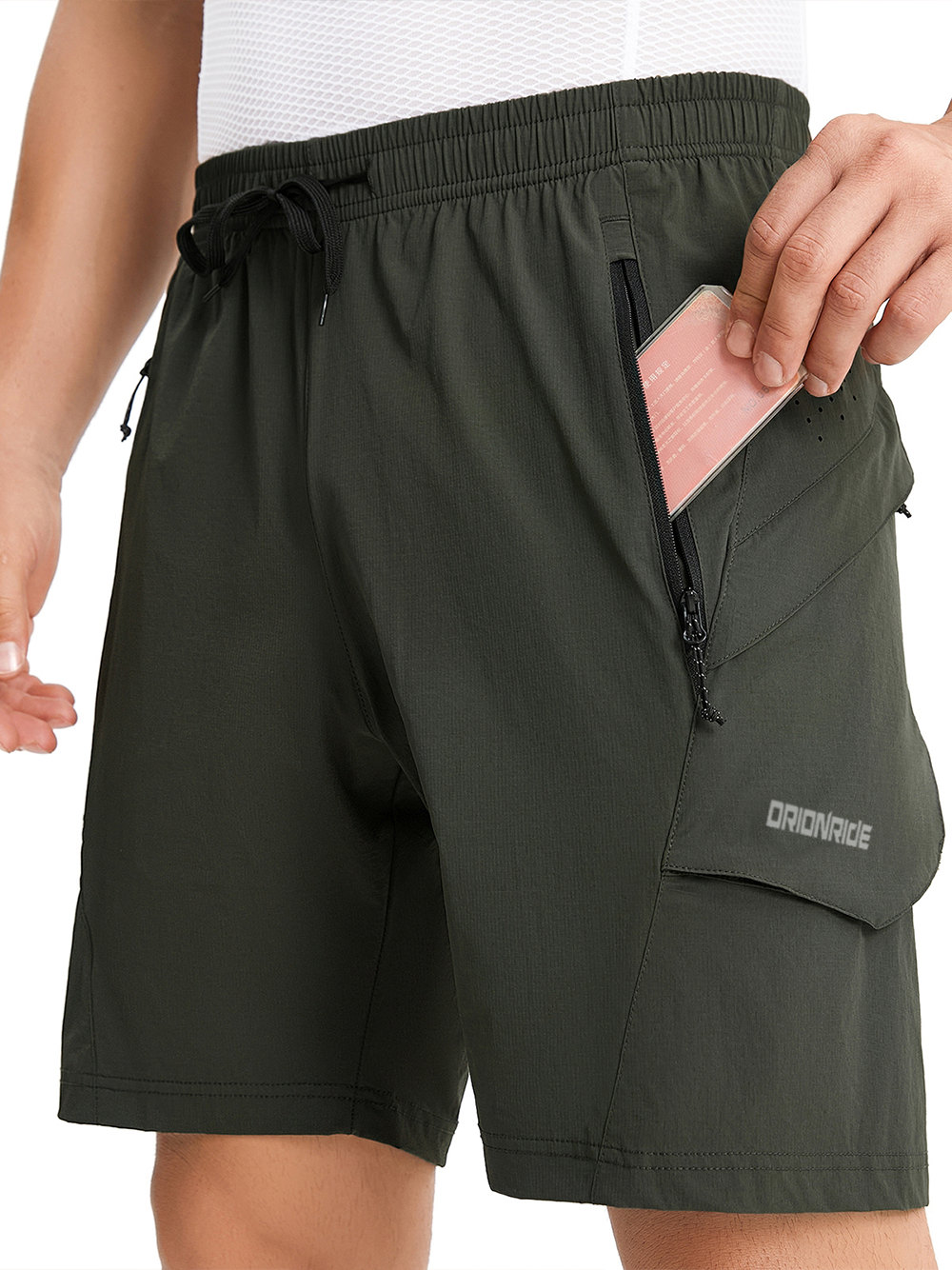Orionride 2-in-1 Padded Bike Shorts Loose Fit Water-Resistant Army Green