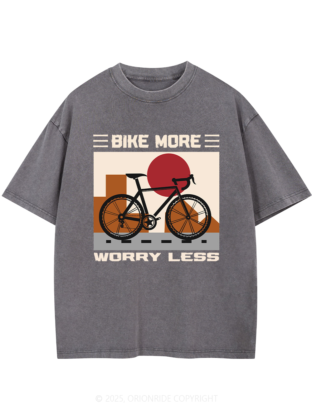 Orionride Bike More Worry Less Short Sleeves Bike Washed T-Shirt
