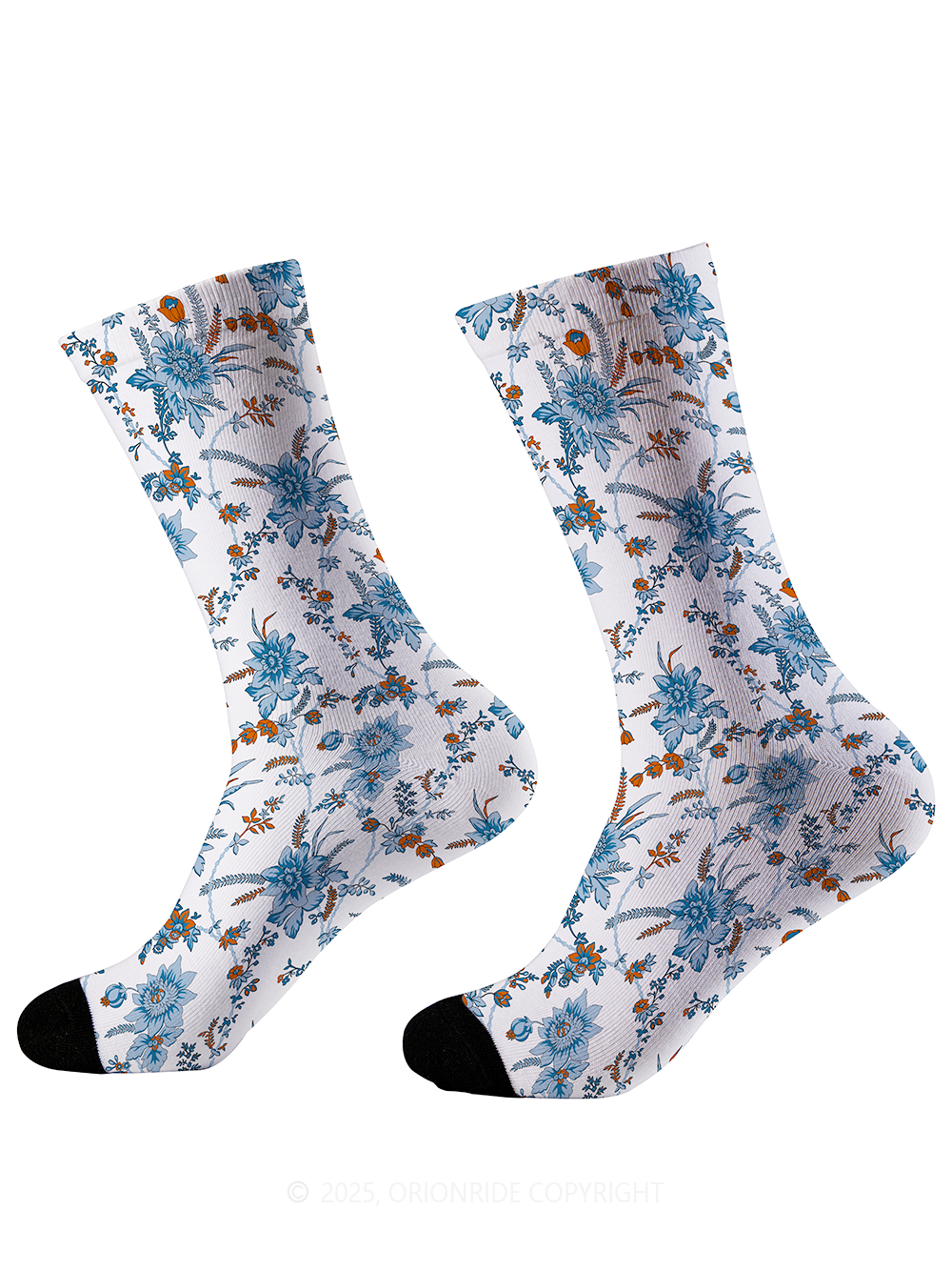 Orionride Blue Chain Flower Cycling Socks