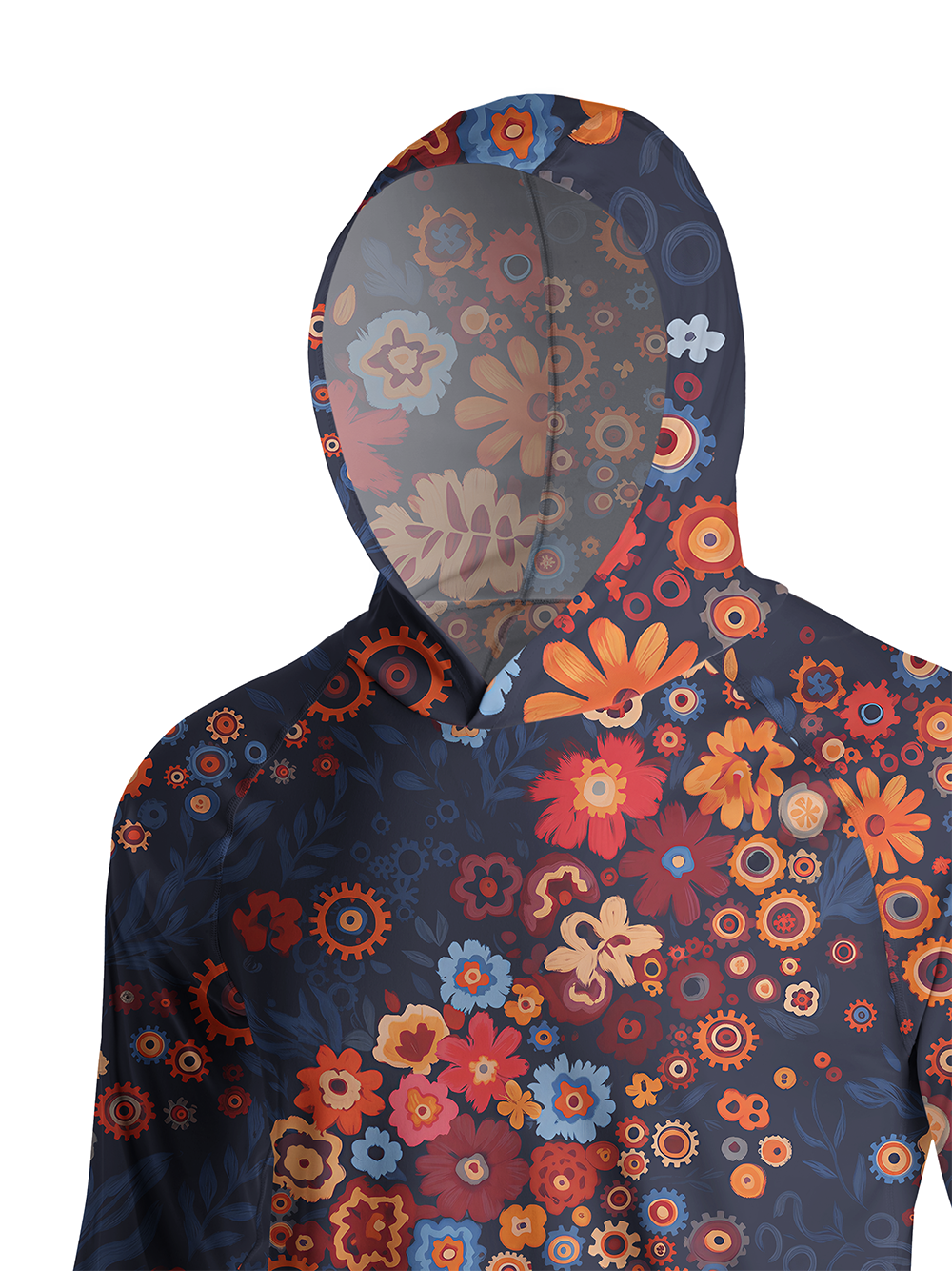 Orionride Mechanical Florals Long Sleeve Cycling Hoodie Shirt