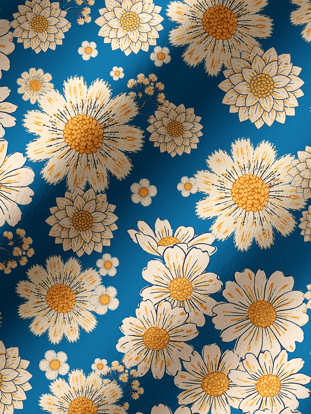 Orionride Blue Daisy Field Women's Long Sleeve Cycling Hoodie Shirt