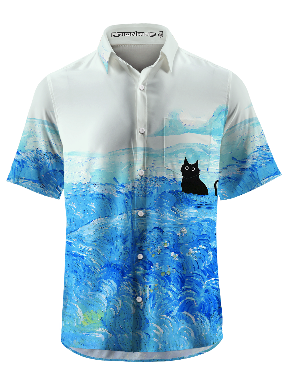 Orionride Short Sleeves Oil Painting Black Cat Zipper Pockets Ultra Lightweight Gravel Shirt